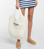 Prada Raffia Tote Bag-White